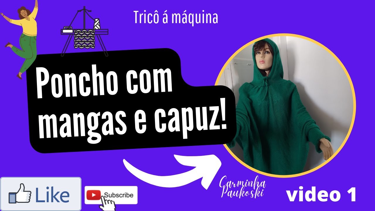 Poncho com mangas e capuz! Atendendo pedidos Tam G !#tricoamaquina