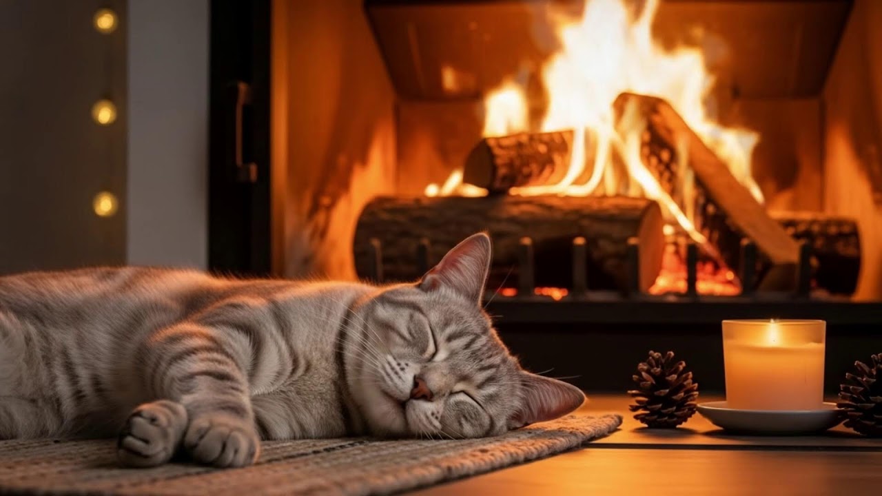 Emotional Cat Healing Music 432Hz 😺 Gentle Fireplace Ambience For Secure Sleep
