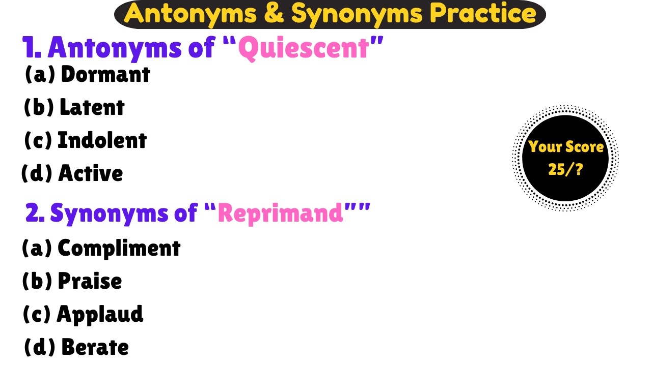 Antonyms & Synonyms Quiz | Synonyms & Antonyms Quiz | Antonyms & Synonyms Practice | #ssc #mts #cgl