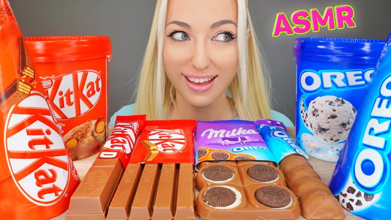 ASMR EATING CHOCOLATE MILKA, KITKAT, OREO, CANDY BARS, ICE CREAM, 초콜릿 디저트 (DESSERT) MUKBANG 먹방