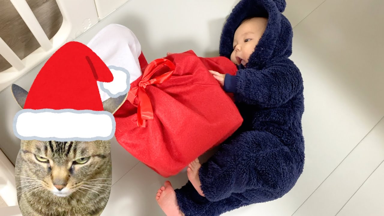 てんちゃんサンタから赤ちゃんにクリスマスプレゼント...