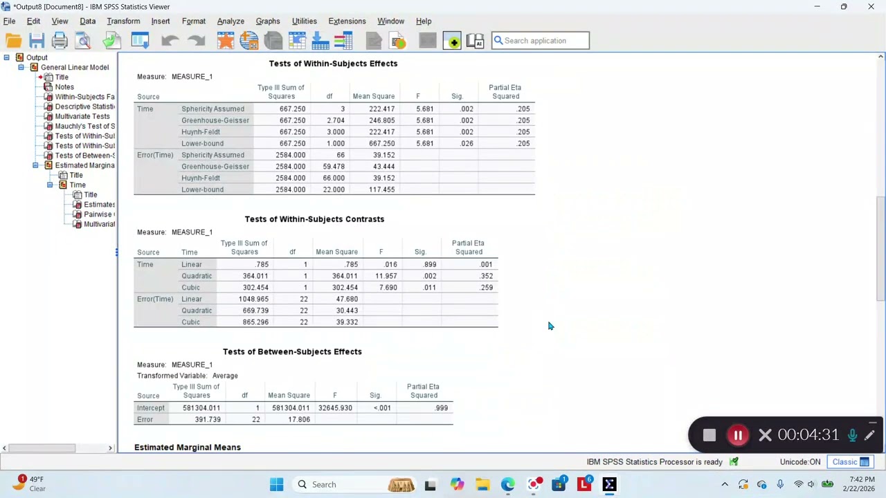 Repeated Measures ANOVA Timeyer Hayter Source