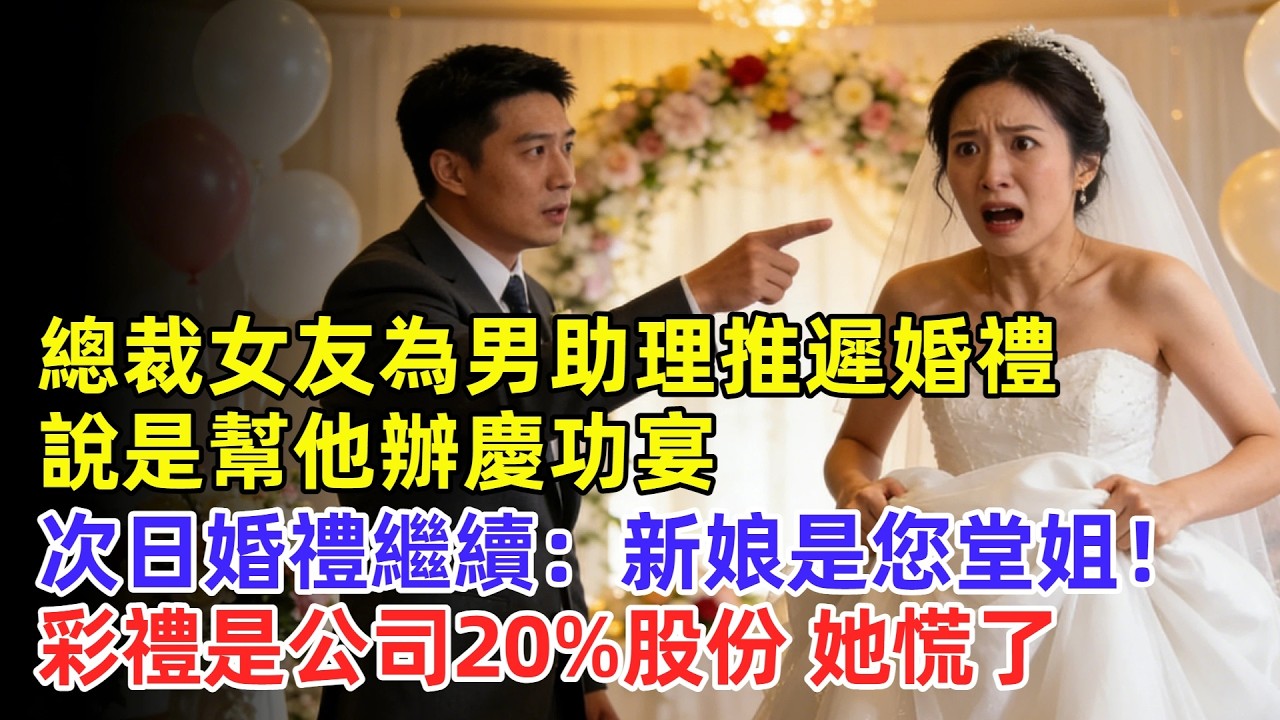 總裁女友為男助理推遲我們的婚禮，説是幫他辦慶功宴，次日婚禮繼續，伴郎：他已另娶，新娘是您堂姐！彩禮是公司20%股份，她慌了#奇聞#故事#完結文
