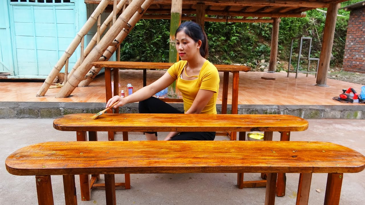 How To Make Wooden Table and Chair, Building Free Farm, Farm Life | Ut's Farm