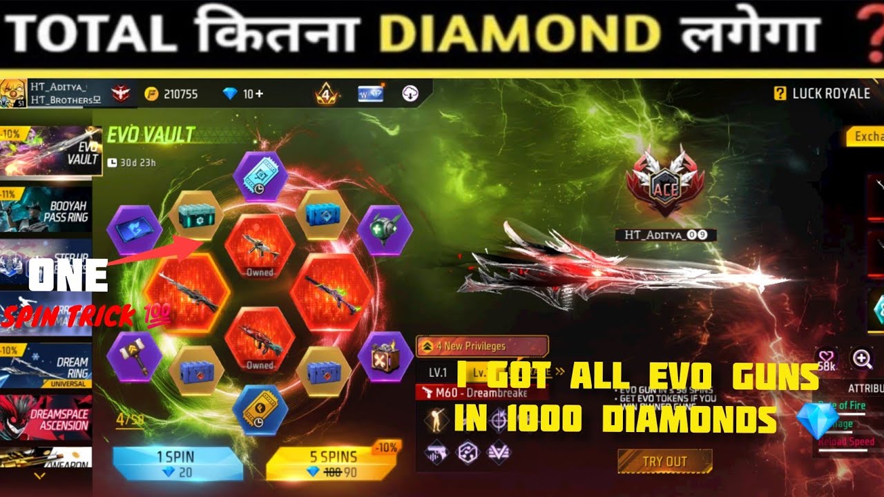NEW EVO VAULT EVENT FREE FIRE 🔥 DRACO M10 RETURN SPIN 😍 I GOT ALL EVO GUNS
