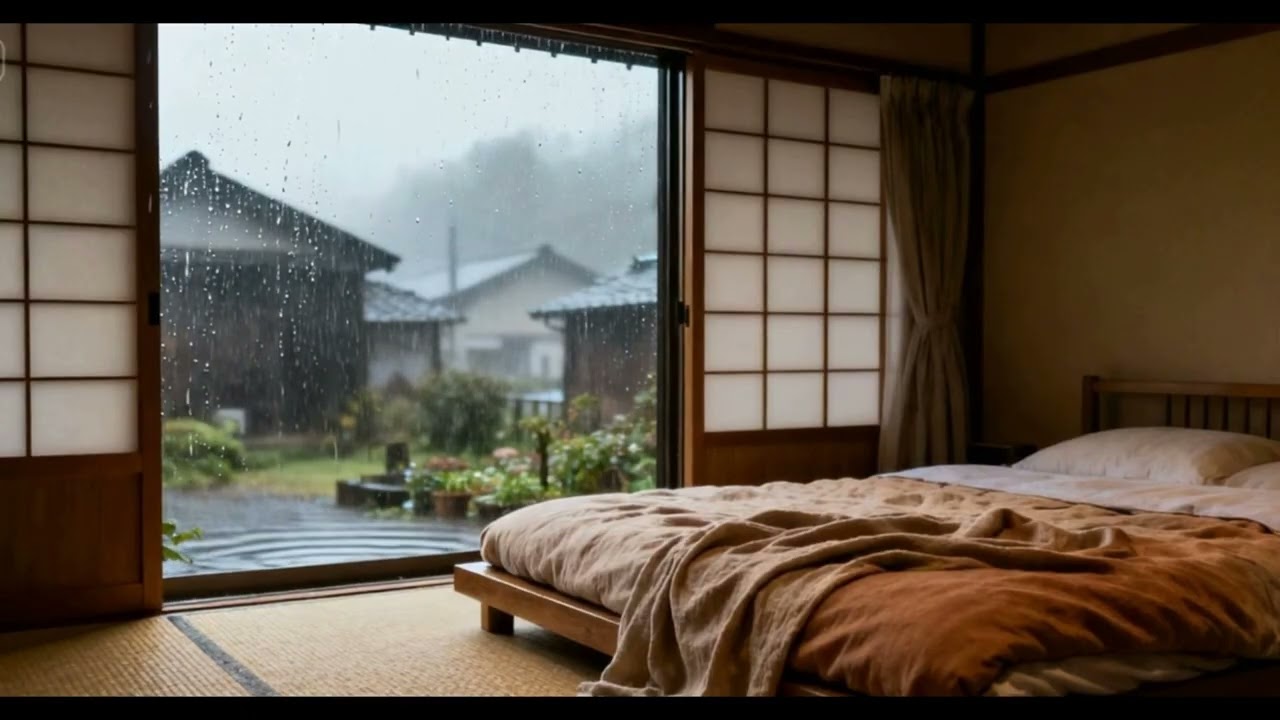 Japanese Bedroom Ambience with Gentle Rain 🌧️ | Relax, Study & Sleep
