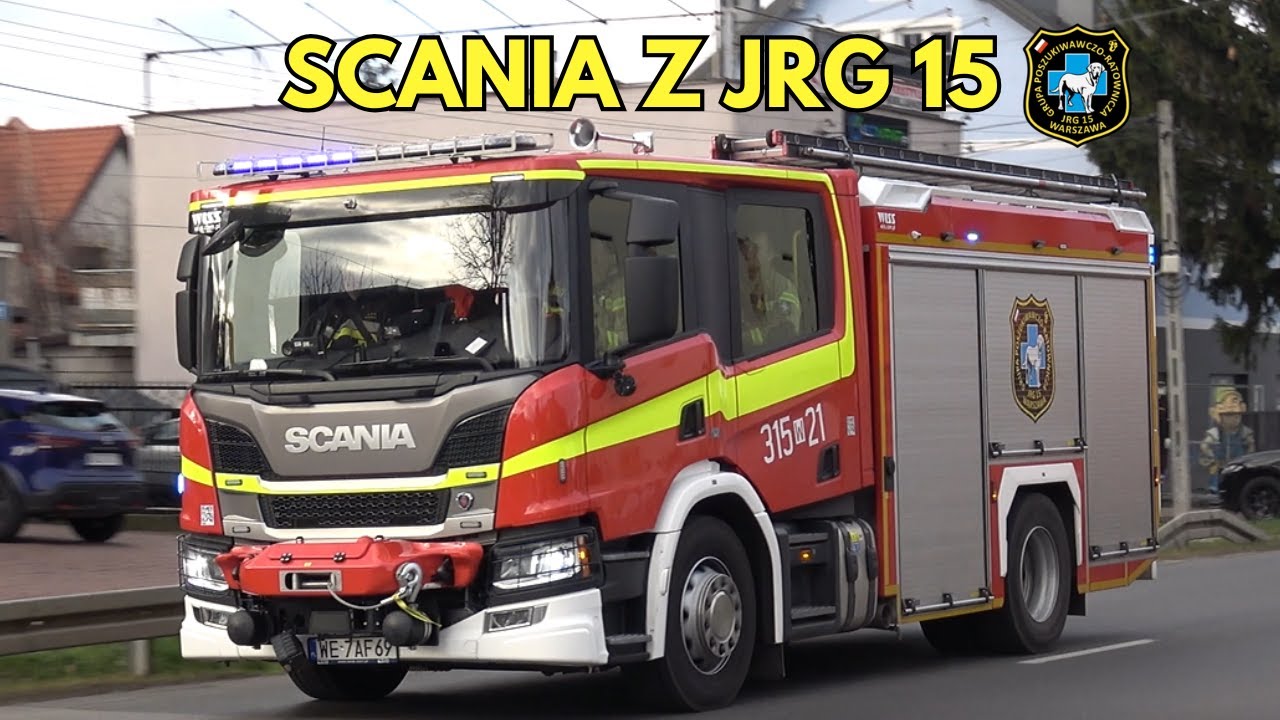 [TRĄBY] Alarmowo średnia Scania P360 z JRG 15 Warszawa do zdarzenia - 315[W]21 GBA 3,1/16