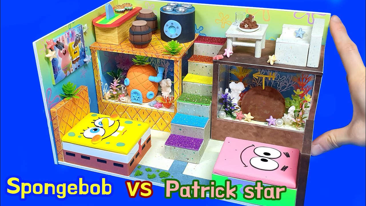 DIY Miniature CardBoard House # - Spongebob VS Patrick star Board House ｜ 미니어쳐 스폰지밥 vs 뚱이 하우스 만들기