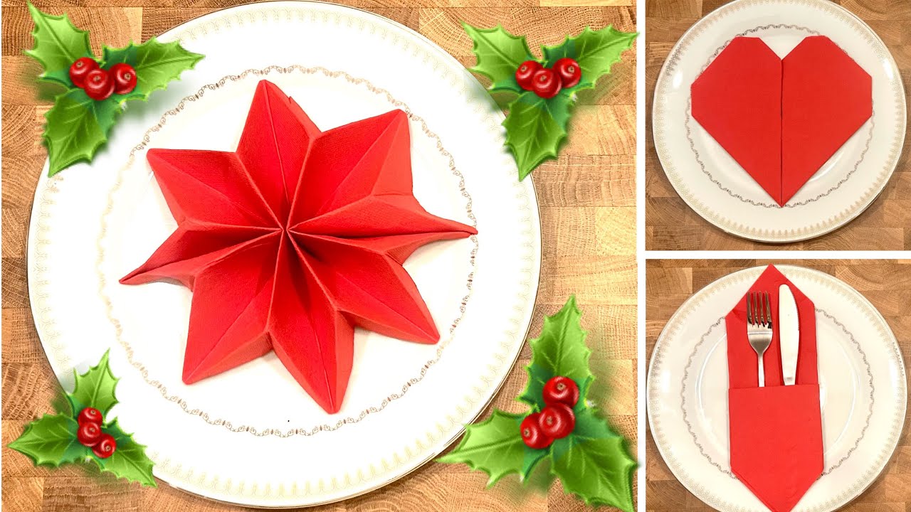 pliage de serviette en papier ou en tissu pour Noël, facile & rapide, décoration de table originale 