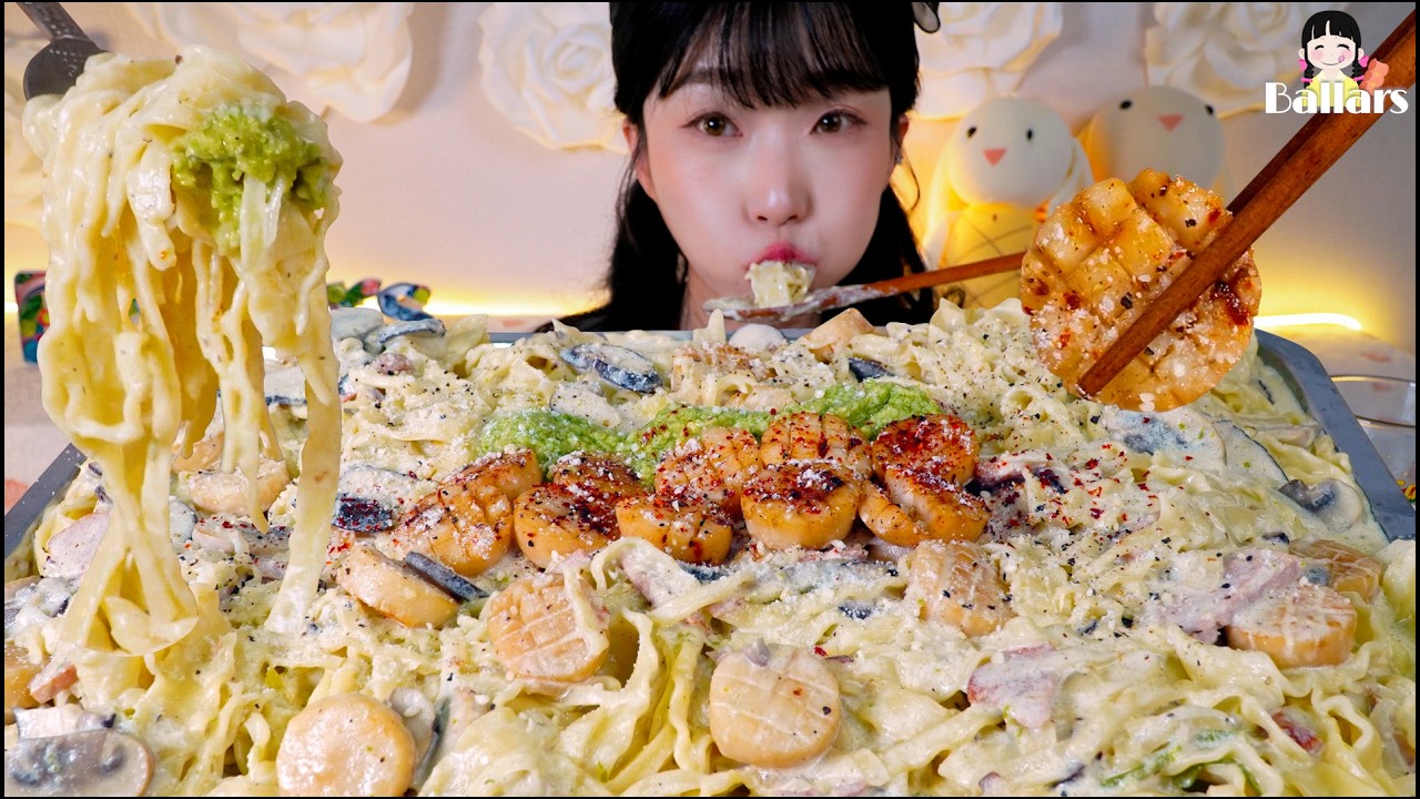 Mukbang:) 🌶️Spicy scallop cream pasta Mukbang ☆ Big Bites :: ASMR :: Eatingshow ☆