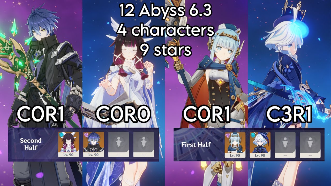 9 stars Abyss 6.3 with 4 characters | C0 all and C3 Furina (467 sec)