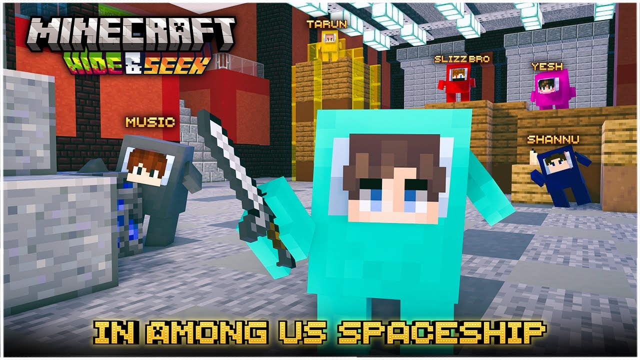 HIDE & SEEK in Among Us Airship 😱 | FUN WITH GANG | Minecraft Hide and Seek | in Telugu