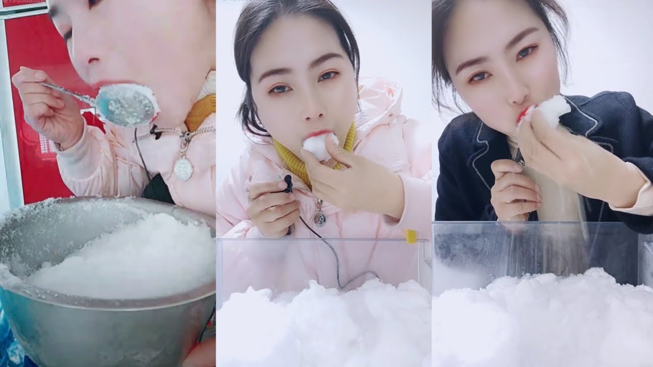 HER POWDERY AND CRUNCHY FREEZER FROST CHUNKS ICE | WHITE SQUEAKY ICE AND FREEZER FROST EATING ASMR