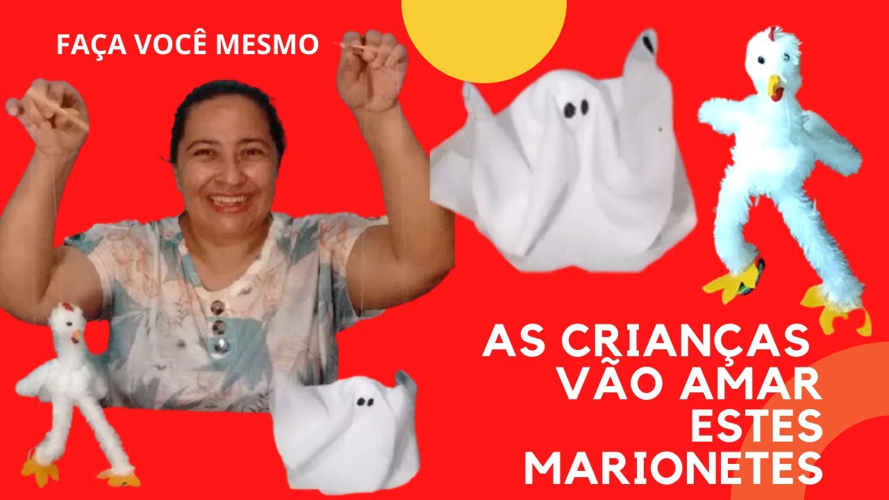 Como fazer Fantoche Marionete galinha e fantasminha passo a passo - Lembrancinha Dia das Crianças