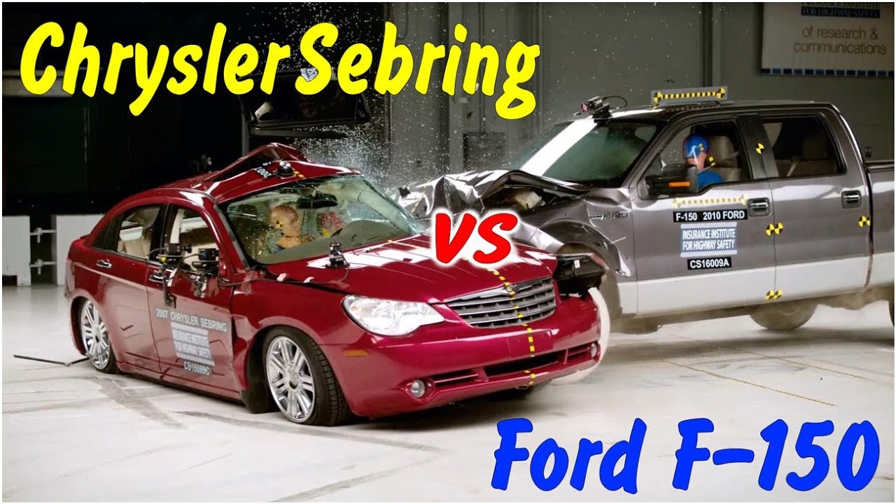 Высокоскоростной боковой краш тест Chrysler Sebring и Ford F 150