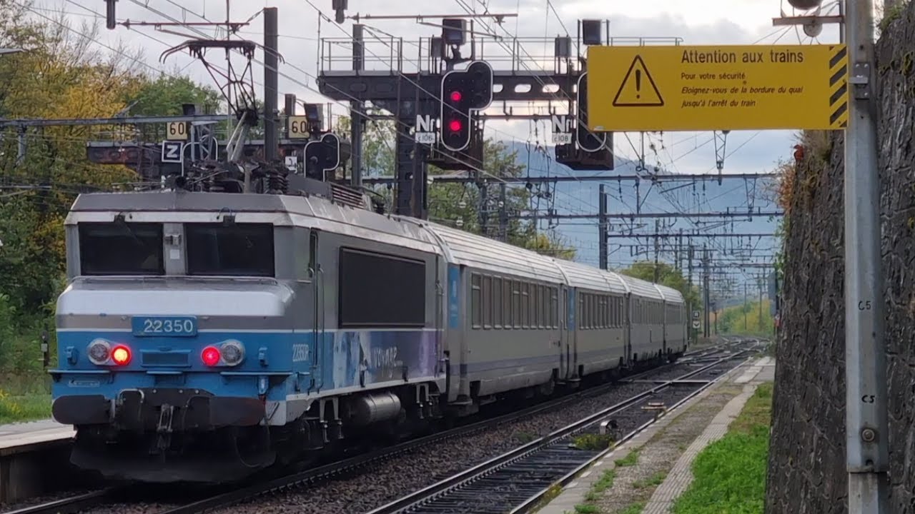 France: SNCF Class BB 22200 electric loco departs Montmelian towards Aix les Bains