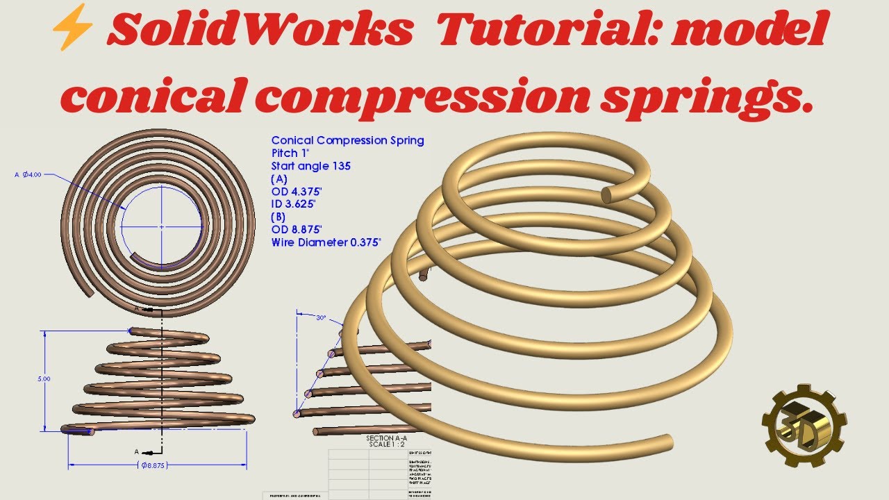 ⚡ #solidworks  Tutorial: model conical compression springs.