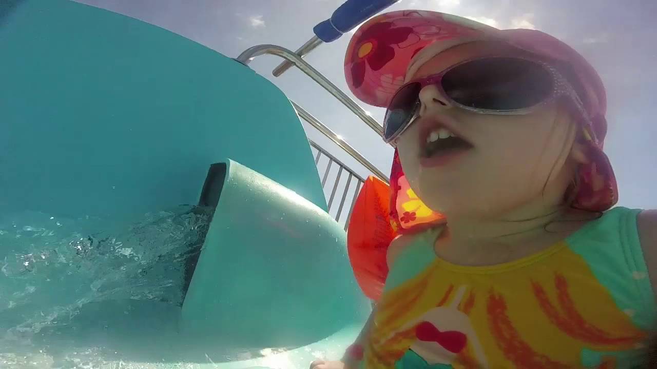 Chloe on the water slide Tenerife 2016