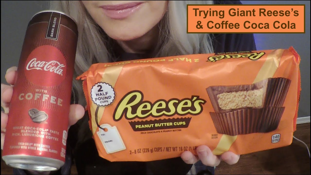 ASMR Trying Giant Reese's PB Cup & Coffee Coca Cola | Eat With Me | Whispered Ramble
