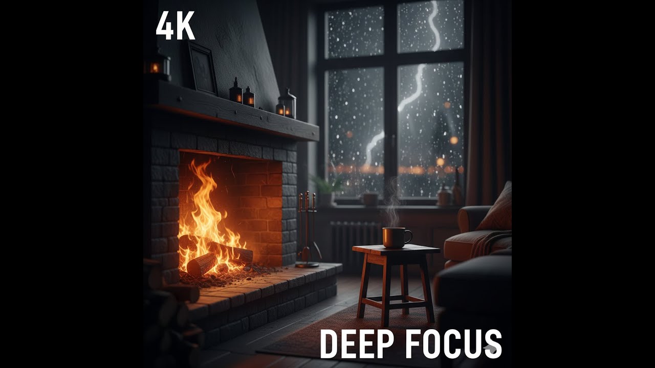 Музыка для учебы и концентрации: Уютный камин 4K (1 ЧАС)