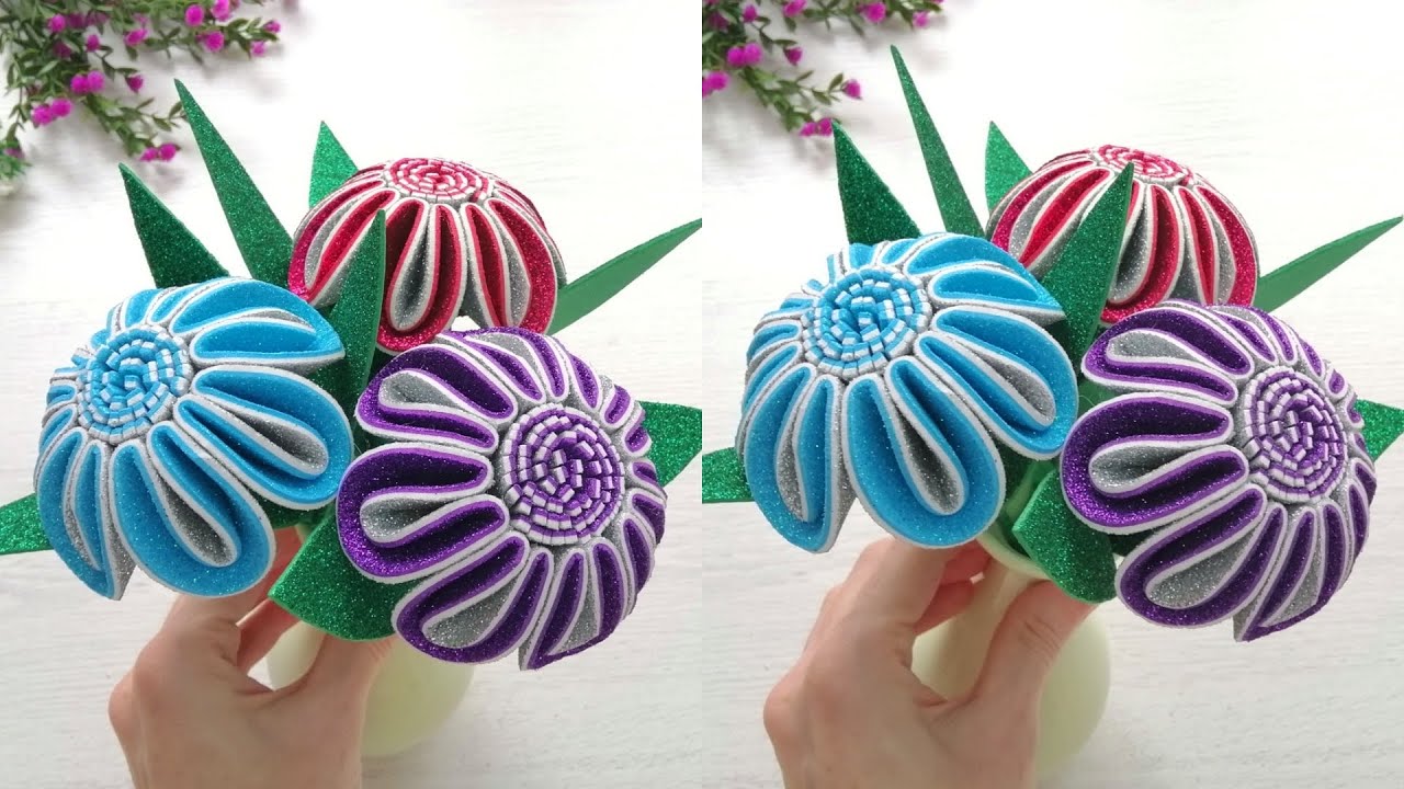 DIY Foam sheet Flowers / Цветы из глиттерного фоамирана / Flower Cratfs ideas