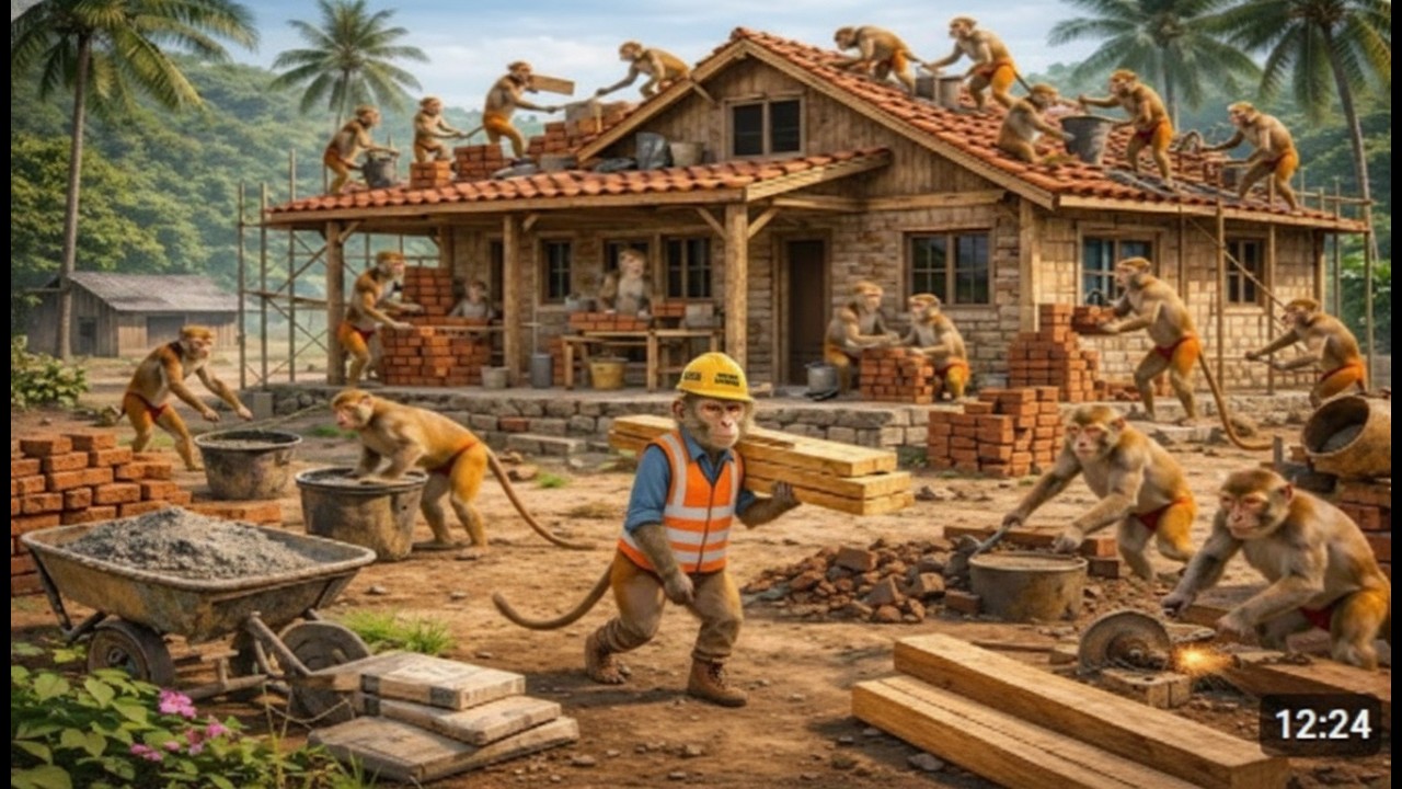 How Did These Village Monkeys Build a Real House! UNBELIEVABLE 4K Ultra HD