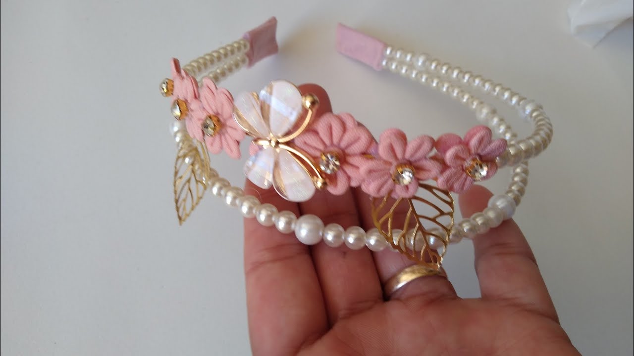tiara luxuosa de pérola com flor 3d super fácil de fazer (by Willy)