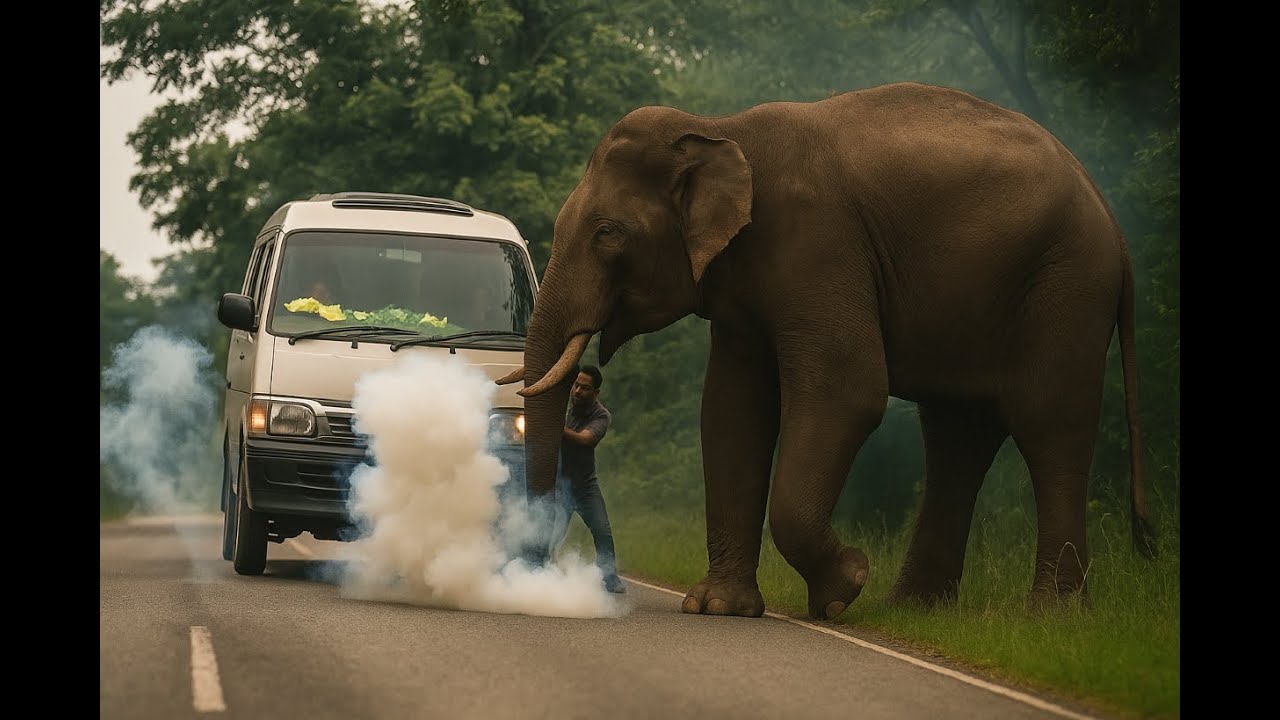 A Risky Encounter: Elephant Seeks Food on Busy Road