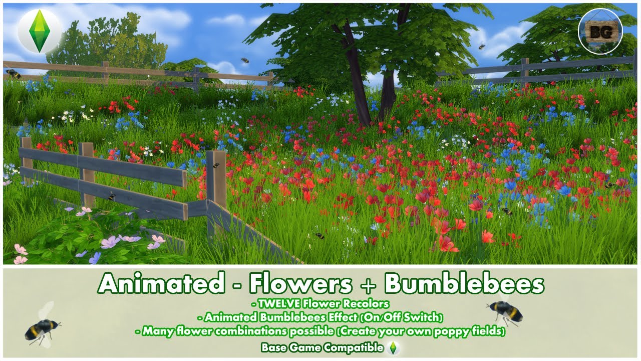 Bakies The Sims 4 Custom Content: Animated - Flowers + Bumblebees