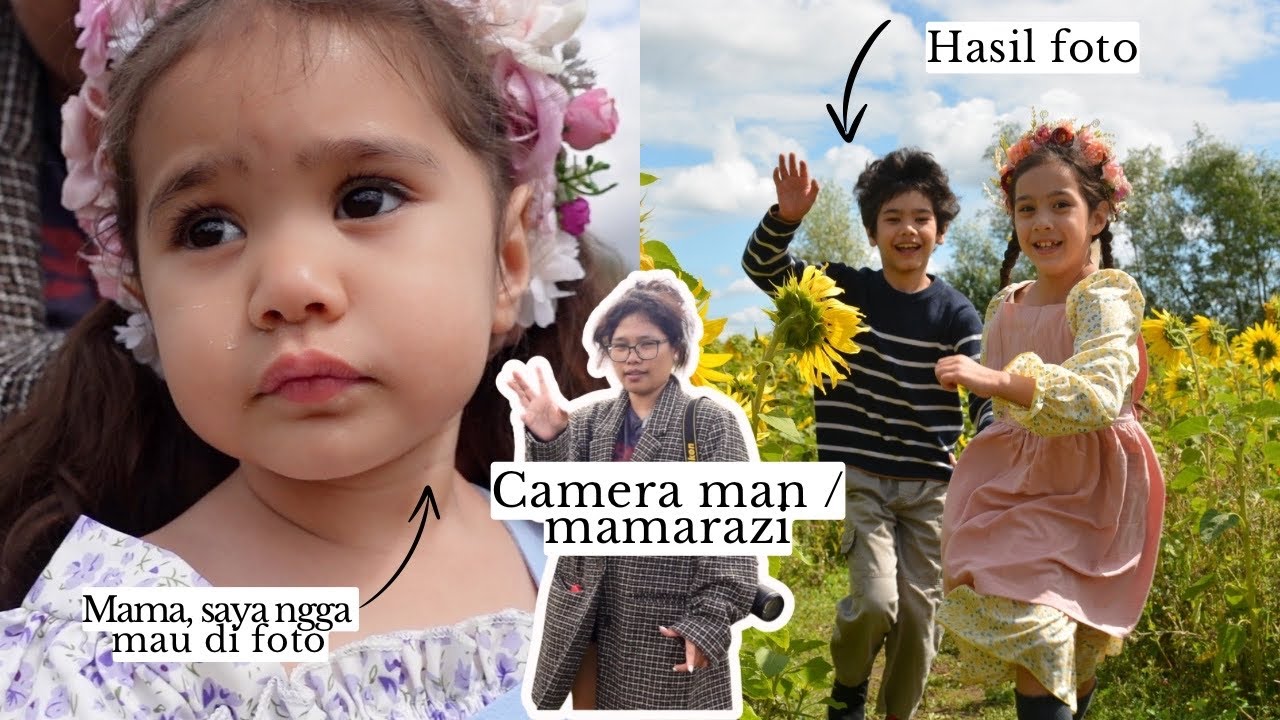 Rempong sekali yah fotoshoot dengan anak-anak. Taman Bunga Matahari di Inggris