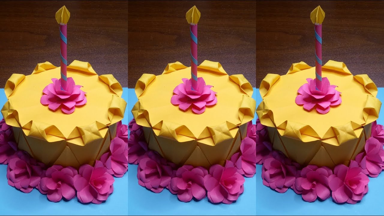 DIY CAKE FOR BIRTHDAY  ORIGAMI CAKE CRAFTS FOR PARTY DECORATION AT HOME