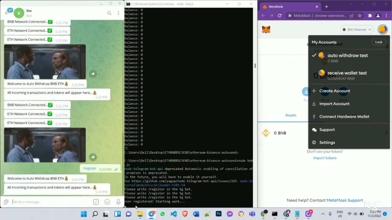 ETH / BNB / BSC Super Fast &mdash; (Script for Auto Send / Transfer + Telegram API) 2022 So Easy