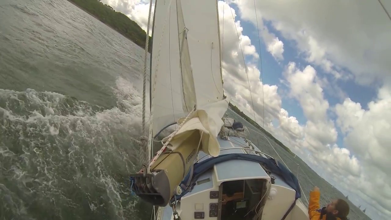 Westerly Centaur headed to Newtown Creek, tacking in strong wind