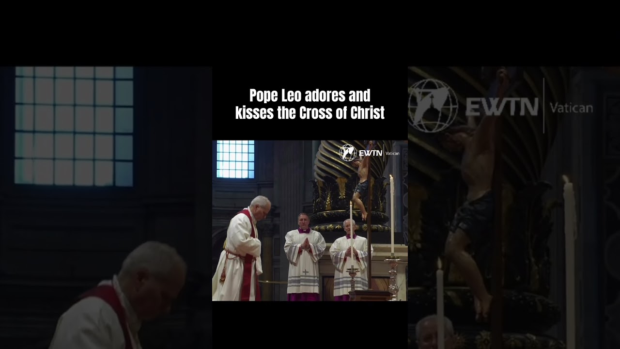 Pope Leo kisses the Cross of Christ on Good Friday during his first Holy Week as Pope