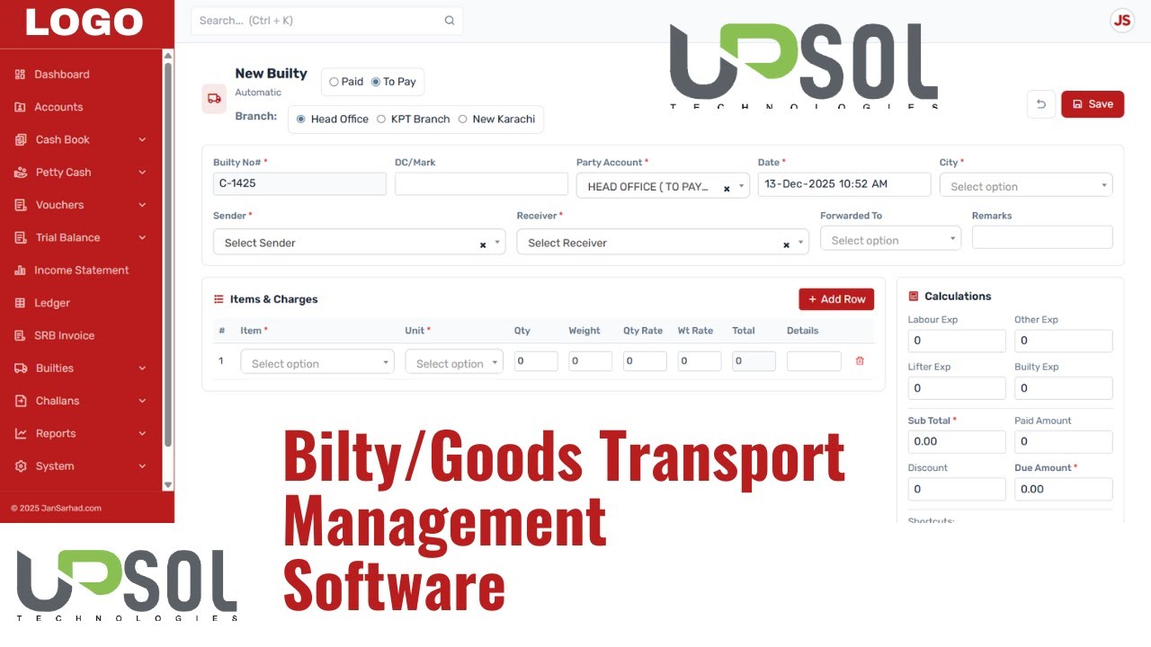 Goods Transport Software||UPSOL Technologies || 0341-4382160