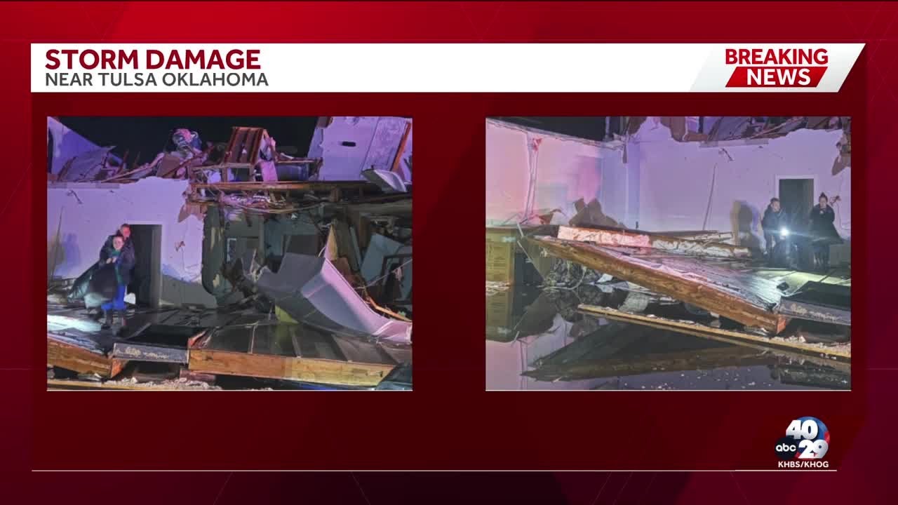 Possible tornado damage near Tulsa, Oklahoma