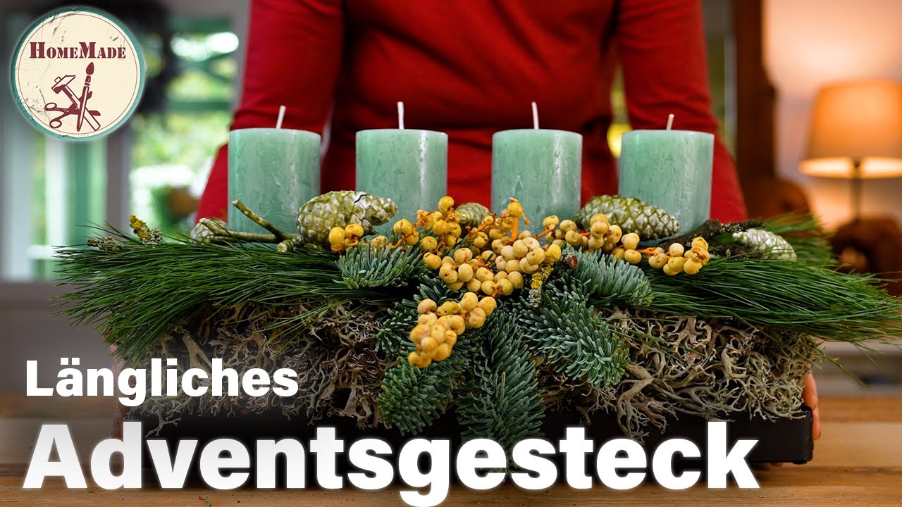 DIY | L&auml;ngliches Adventsgesteck selber machen | Adventskranz Tablett/ Advent Tischdeko