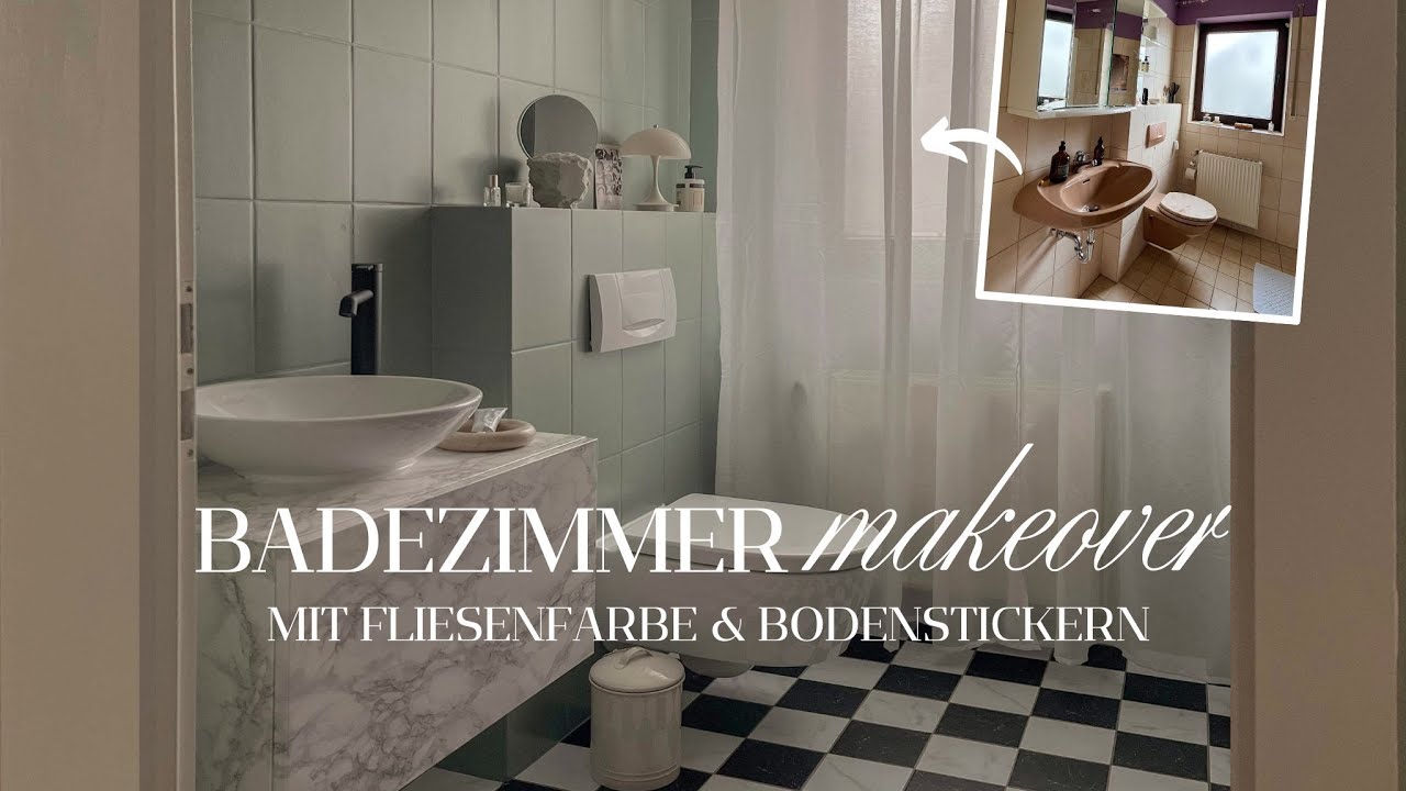 Komplettes 80er Jahre Badezimmer Makeover mit Fliesenfarbe & Bodenaufklebern 🛁