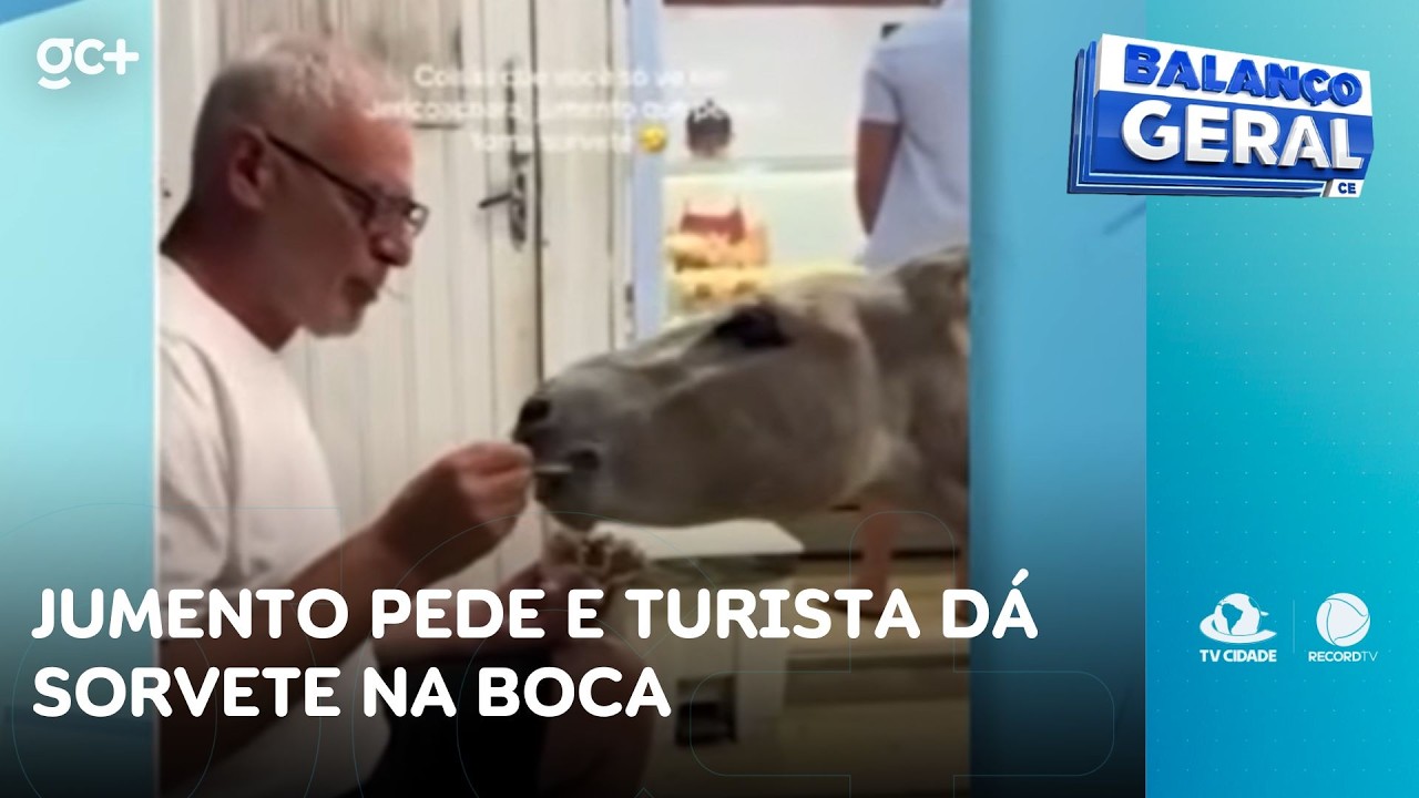 Jumento pede e turista dá sorvete na boca | Balanço Geral CE