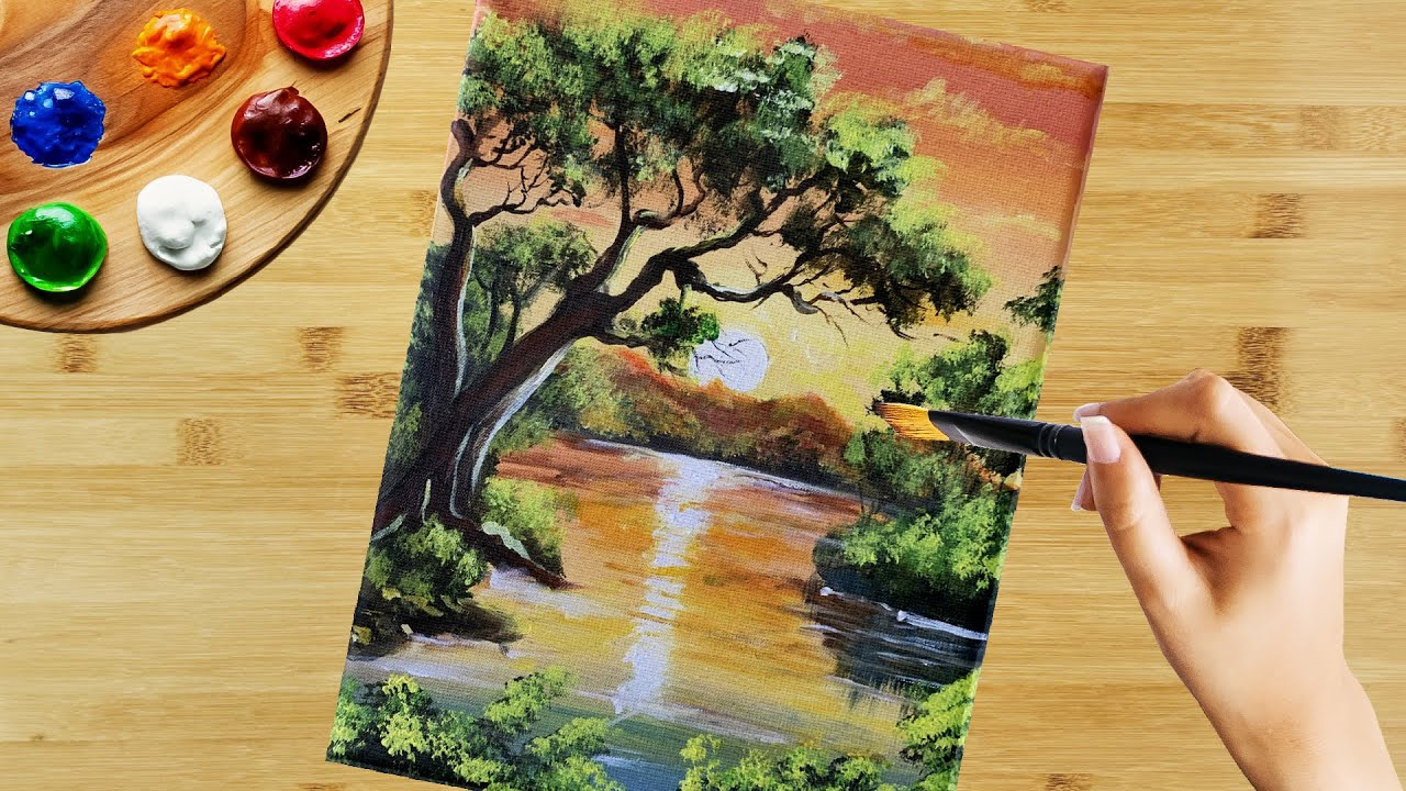 How to Draw a Morning Lake / Acrylic Painting for Beginners