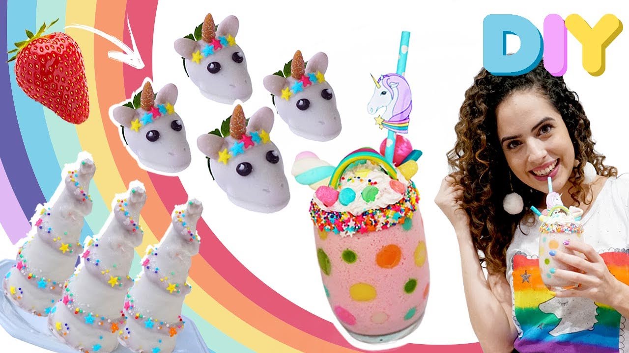 DIY COMIDINHAS FOFAS DE UNICÓRNIO: chifre mágico, morancórnio e milkshake | Paula Stephânia