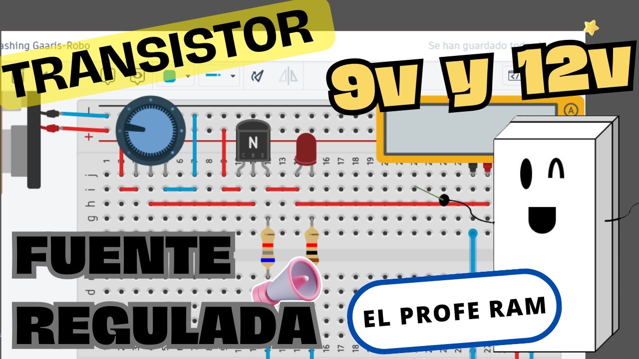 Regulador de voltaje de corriente directa de 5, 9 o 12 voltios con transistor transistor NPN.