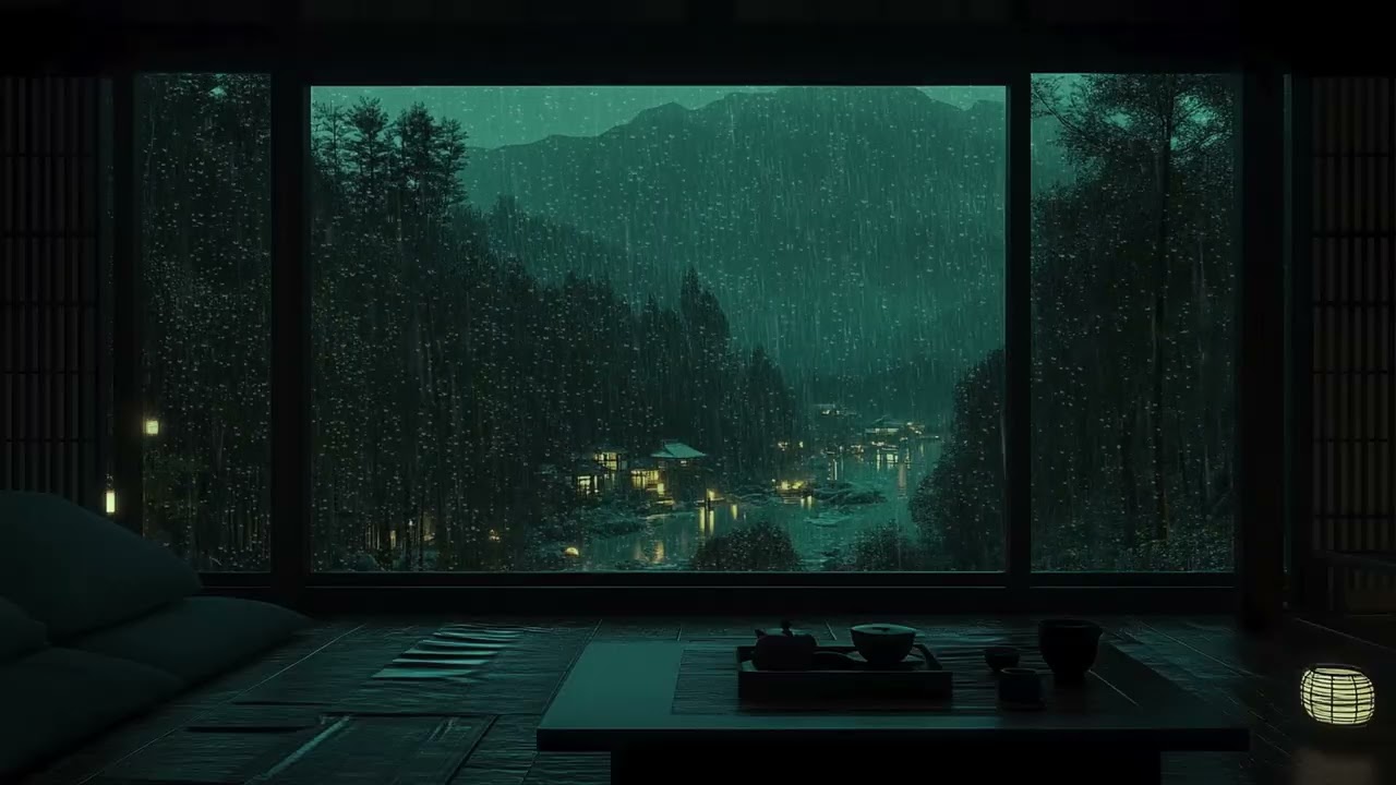 Heavy Gentle Rain in Forest Cabin 🌧 Dark Cozy Room for Relaxation & Study