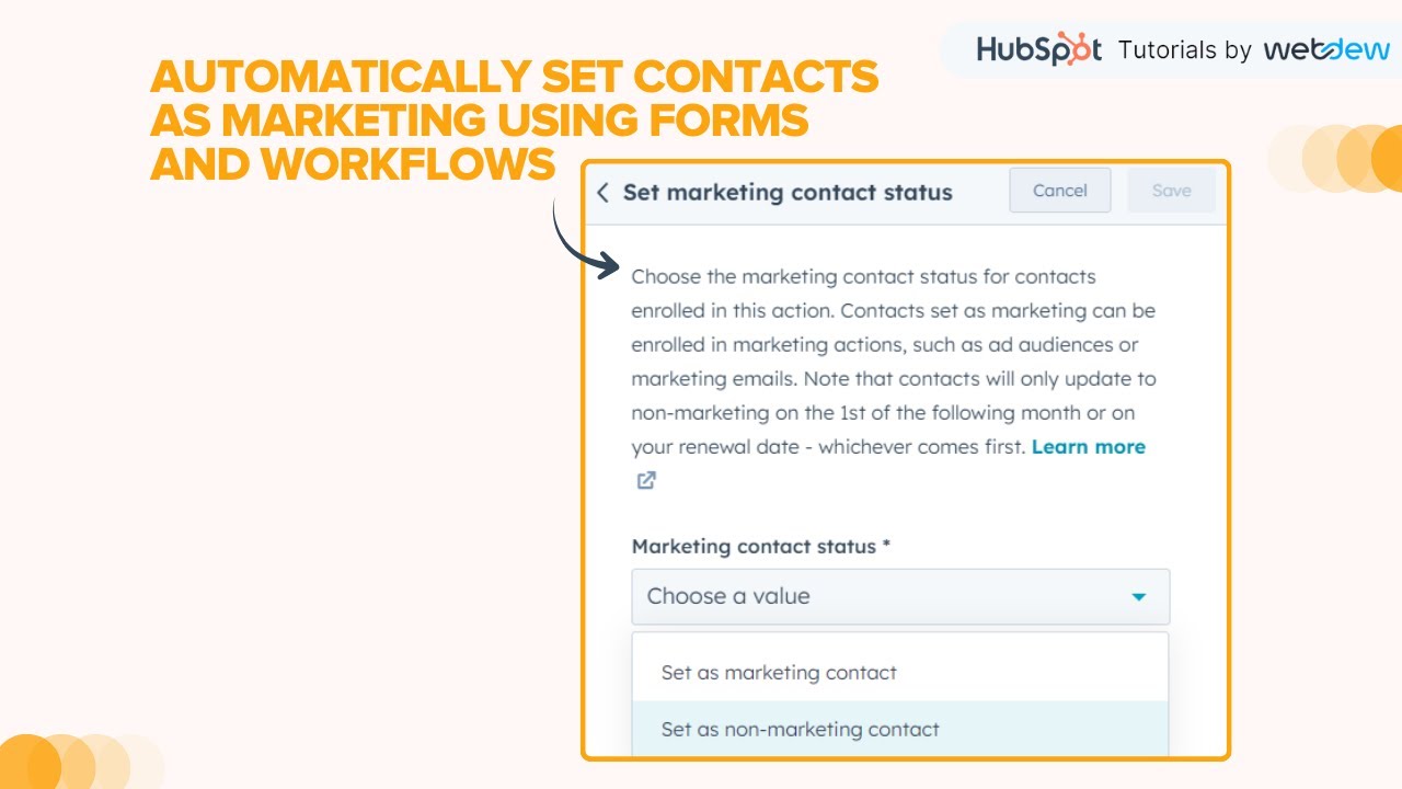 How to Automatically set contacts as marketing using forms and workflows in HubSpot.