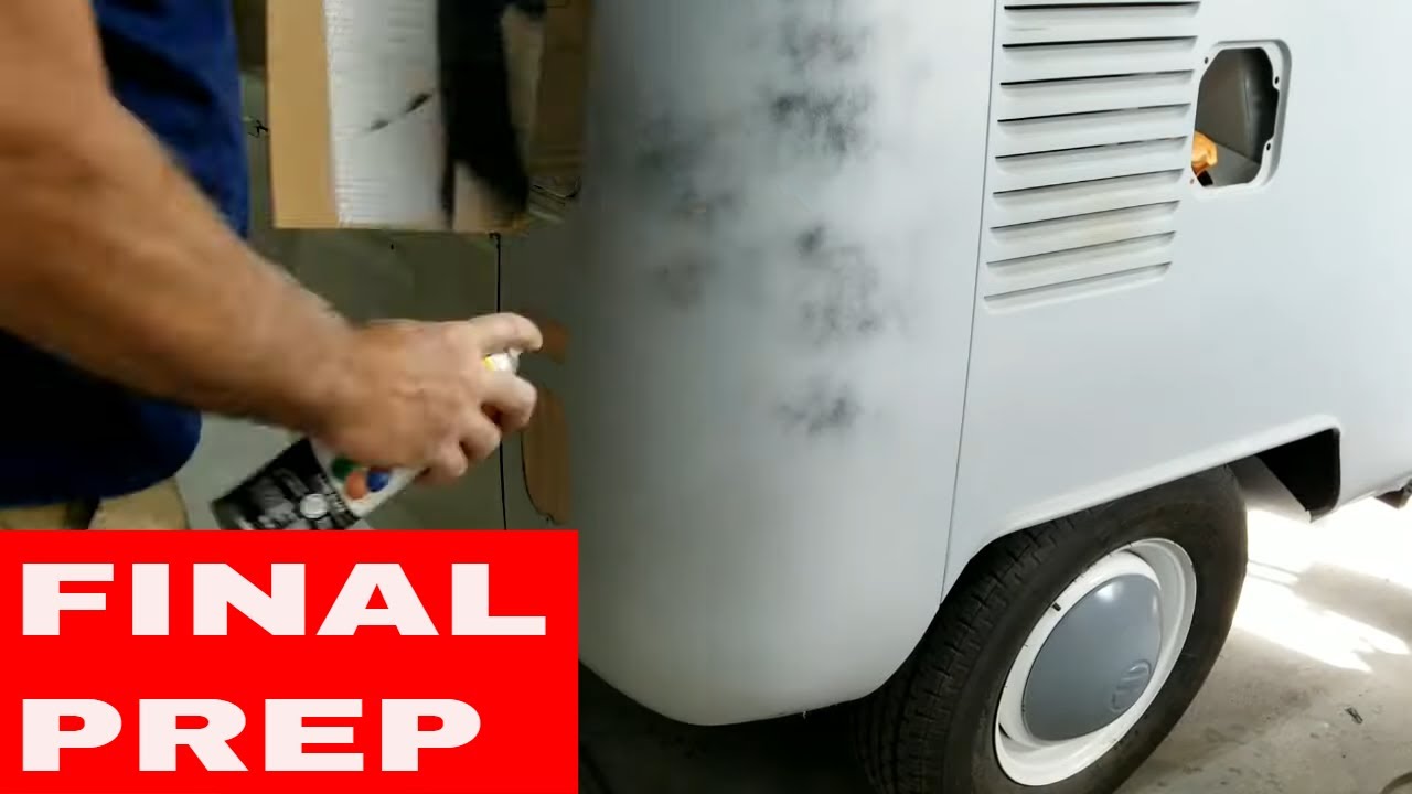 VW BUS RESTORATION - painting  rear hatch Jams - prepping masking outside  paint.
