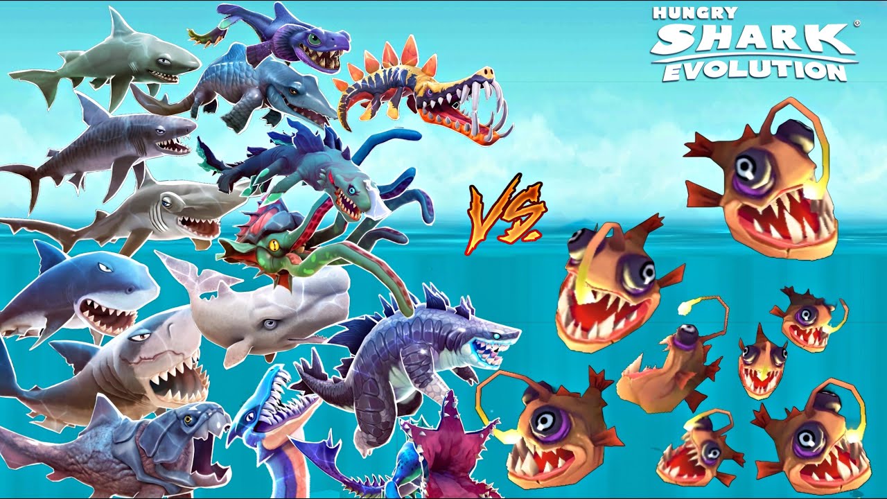 Hungry Shark Evolution - Anglerfish Vs All Sharks 🦈