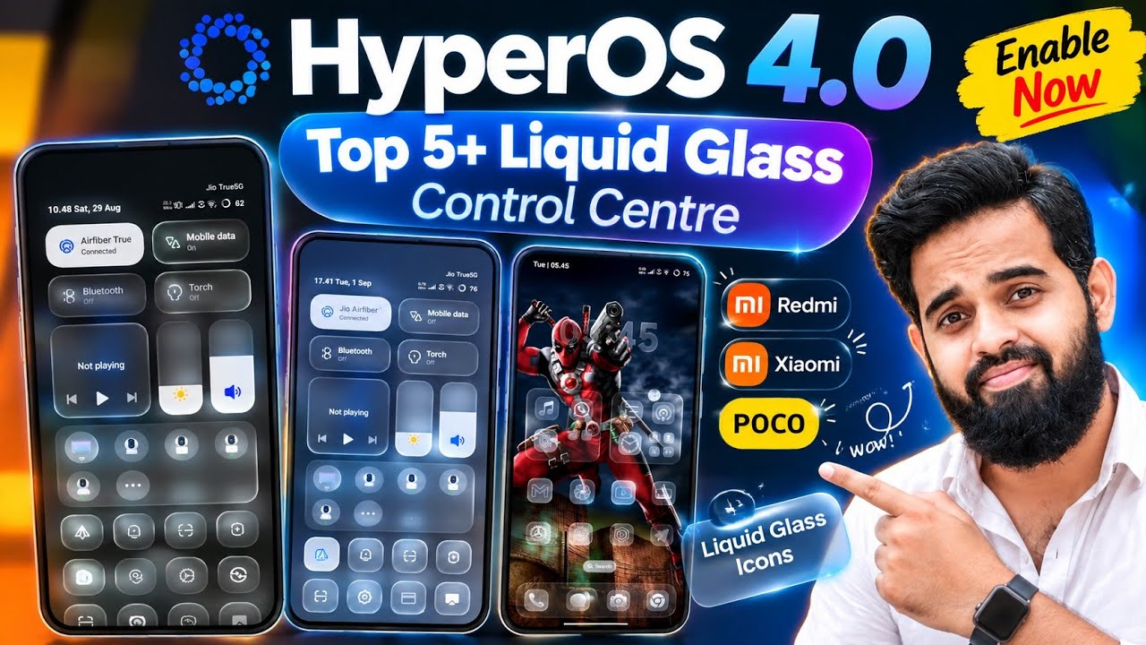 HyperOS 4.0 Top 5+ Liquid Glass Control Centre & Icons 🔥 Fresh New Look | Redmi, Xiaomi, POCO