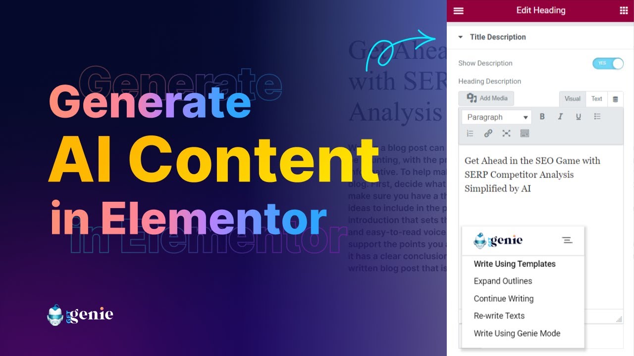 Elementor Integration with GetGenie || AI-generated Content & Copies in Elementor within Minutes