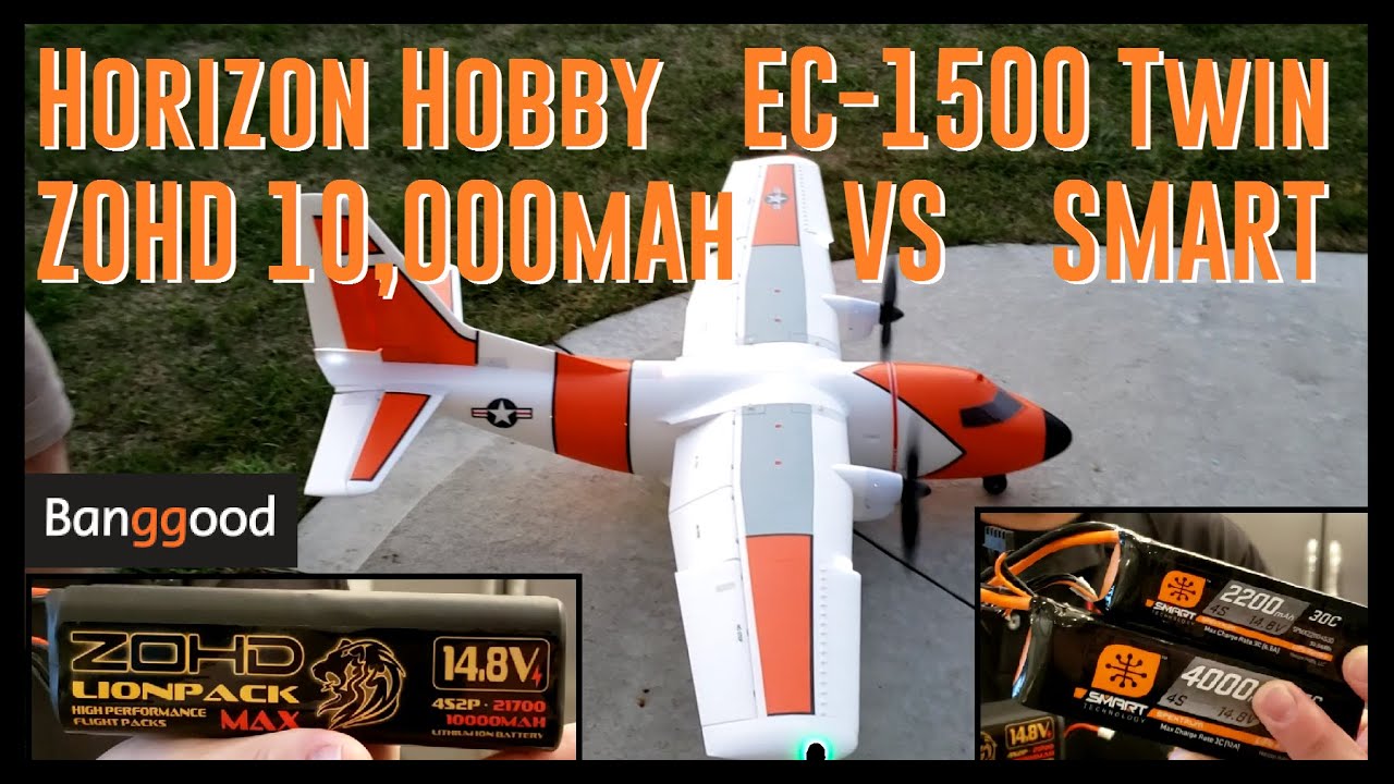 Eflite - EC-1500 Twin 1.5m - ZOHD 10000mAh VS 4000mAh SMART Lipo Test