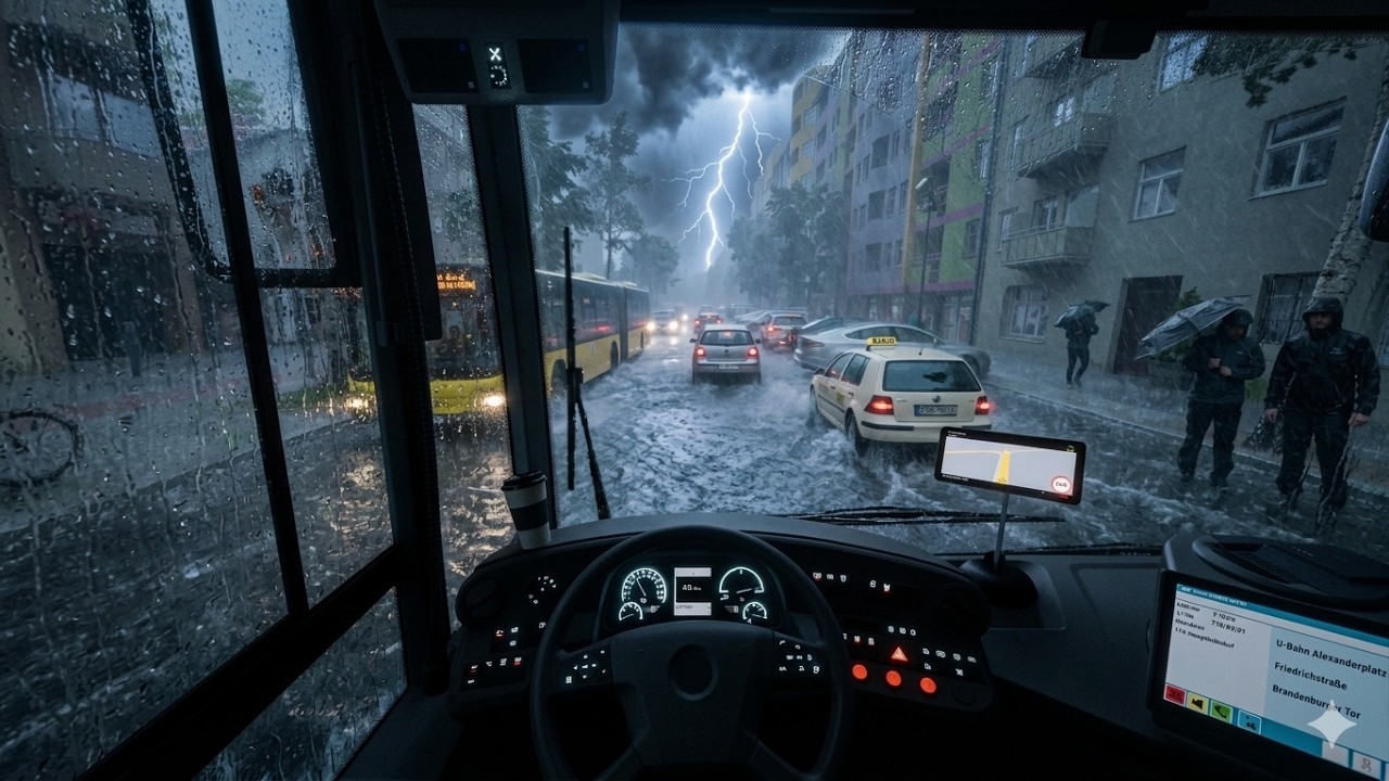 Dangerous THUNDERSTORM Bus Drive in BERLIN! |Line 300| - Logitech G29 Gameplay | The Bus |
